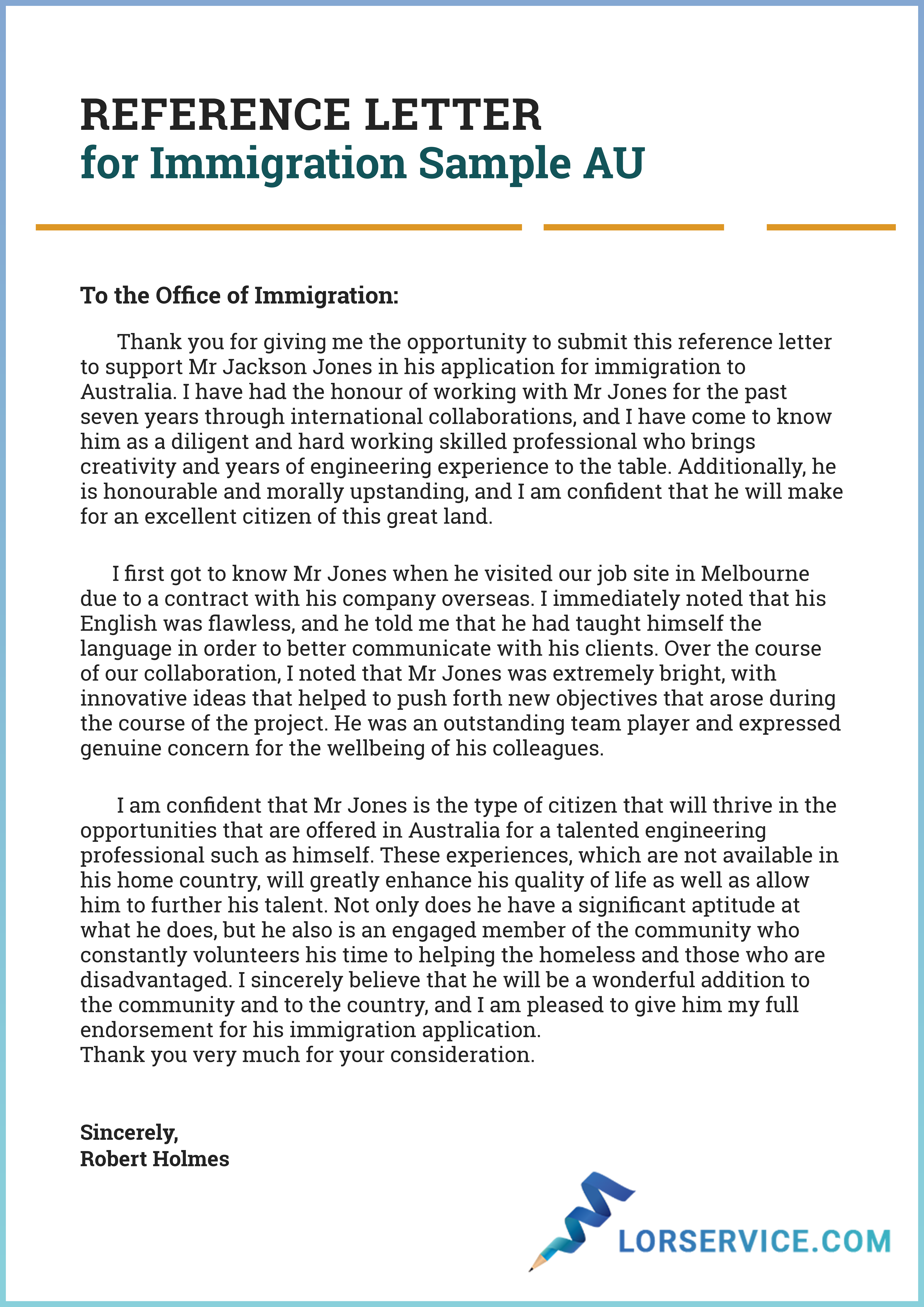 personal recommendation letter for immigration