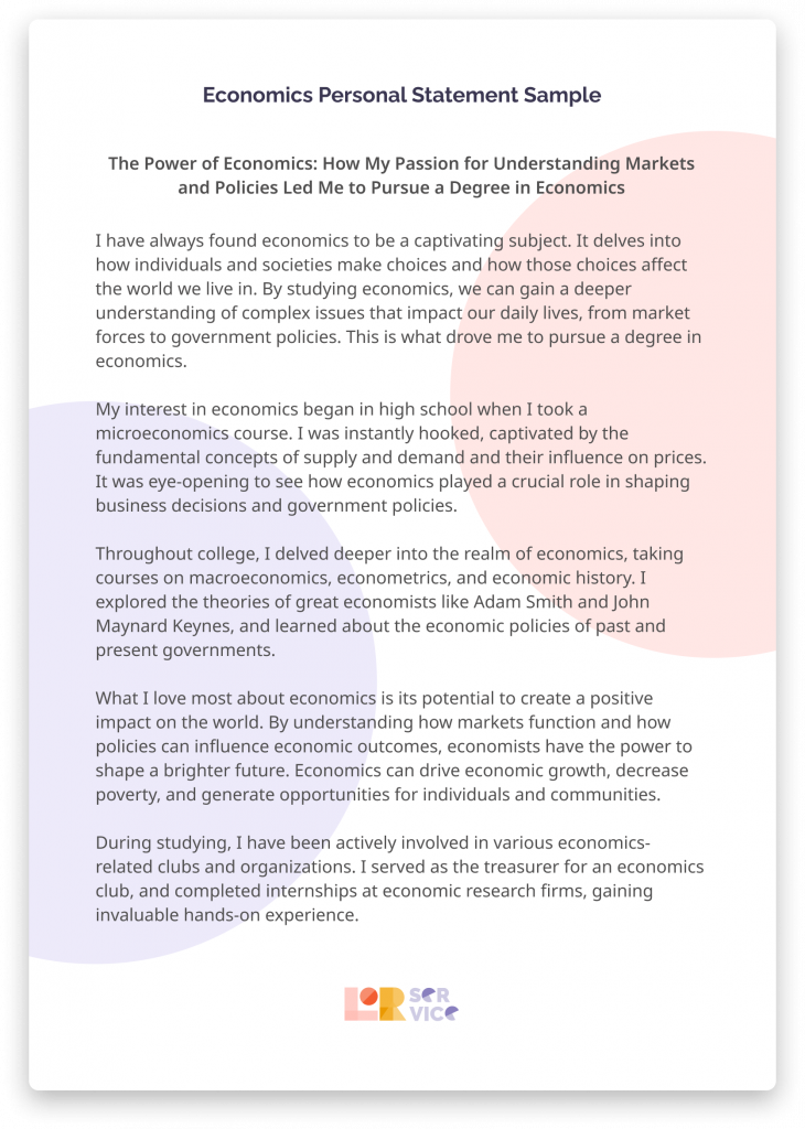 finance and economics personal statement