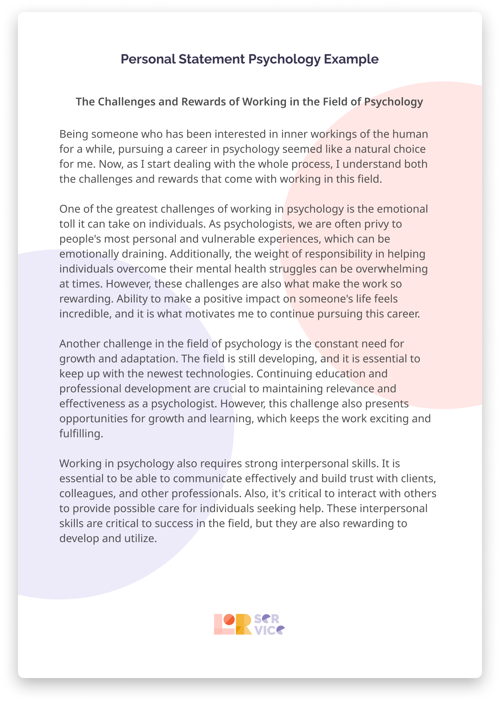 examples of psychology personal statements